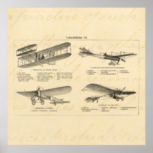 Vintage Aeroplane Retro Old Biplane Antique Planes Poster