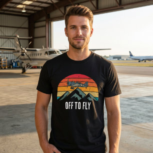 Vintage Aeroplane Retro Sunset Mountains Boyfriend T-Shirt