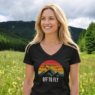 Vintage Aeroplane Retro Sunset Mountains Pilot Mum T-Shirt