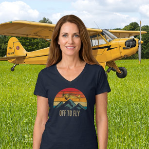 Vintage Aeroplane Retro Sunset Mountains Pilot Mum T-Shirt