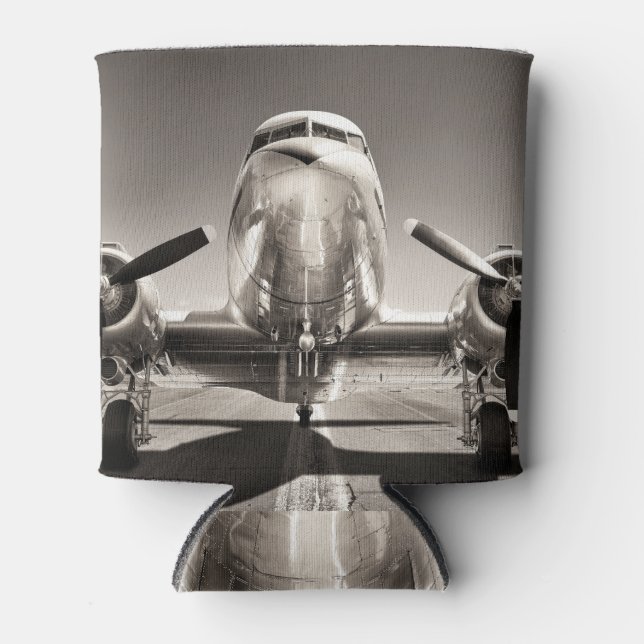 Vintage Aeroplane Runway Scene Can Cooler (Front)