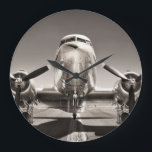 Vintage Aeroplane Runway Scene Large Clock<br><div class="desc">vintage aeroplane on a runway
Take a trip back in time: Vintage aeroplane on a runway!
Fly back in time with this vintage aeroplane!
vintage,   aeroplane,   old,   aviation,   retro,   propeller,   air,   aircraft,   runway,   engine,   flight,   aeroplane,   antique,   technology,   scrap,   cargo,   transportation,   blue,   machinery,   sky</div>