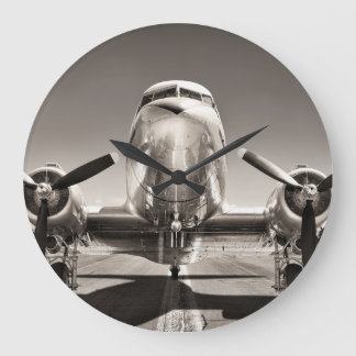Vintage Aeroplane Runway Scene Large Clock