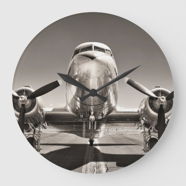 Vintage Aeroplane Runway Scene Large Clock (Front)