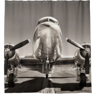 Vintage Aeroplane Runway Scene Shower Curtain