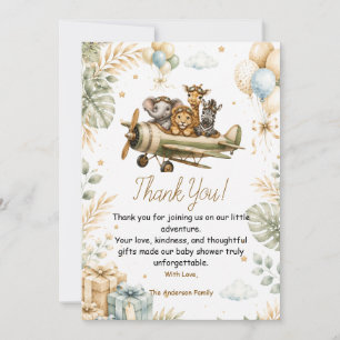 Vintage Aeroplane Safari Baby Shower Thank You Car Card