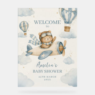 Vintage Aeroplane Teddy Bear Baby Shower Acrylic Sign