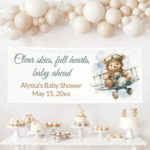Vintage Aeroplane Teddy Bear Baby Shower Banner
