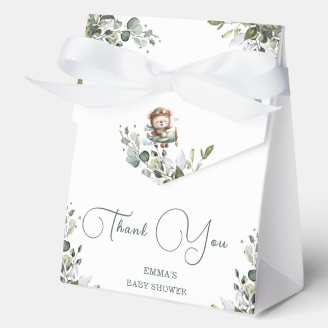 Vintage Aeroplane Teddy Bear Baby Shower Favour Box (Front)