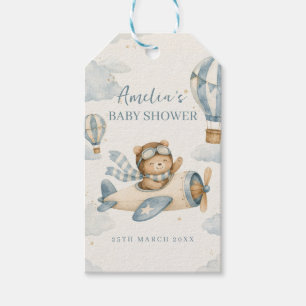 Vintage Aeroplane Teddy Bear Baby Shower Gift Tags