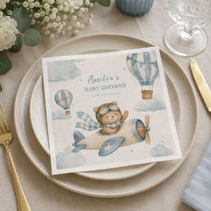 Vintage Aeroplane Teddy Bear Baby Shower Napkin