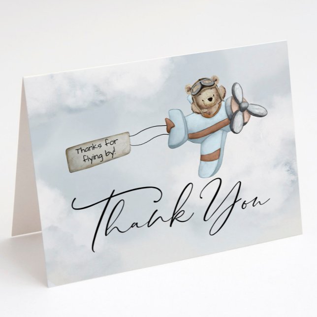 Vintage Aeroplane Teddy Bear Thank You Card (Creator Uploaded)