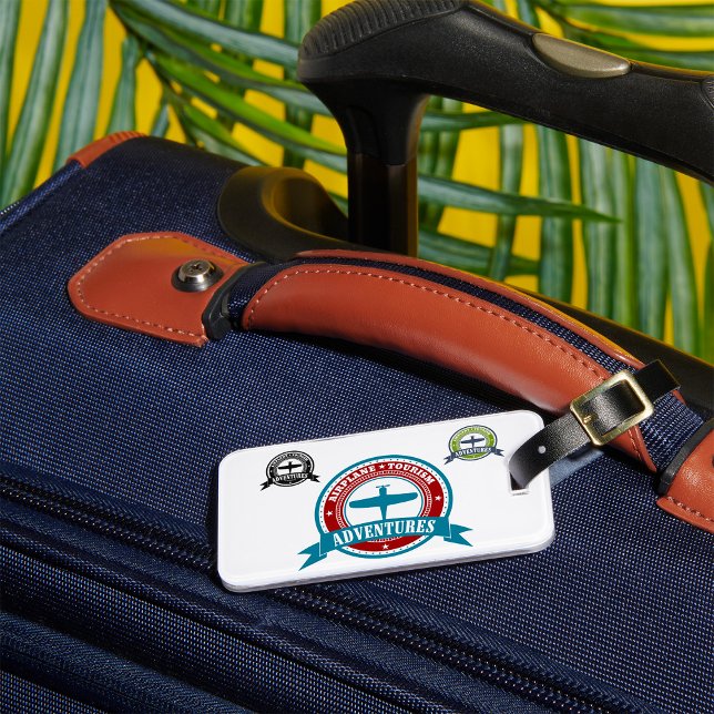 Vintage Aeroplane Tourism Adventures Logo Aviation Luggage Tag (Creator Uploaded)