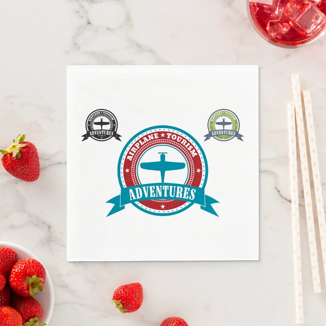 Vintage Aeroplane Tourism Adventures Logo Aviation Napkin (Creator Uploaded)