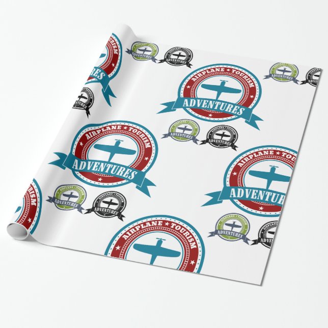 Vintage Aeroplane Tourism Adventures Logo Aviation Wrapping Paper (Unrolled)