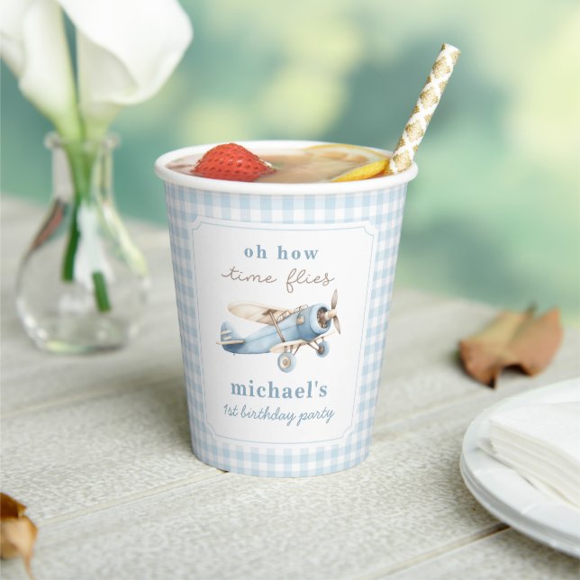 Vintage Aeroplane Travel 1st Birthday Paper Cups (Insitu)