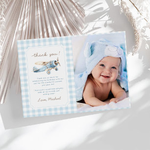 Vintage Aeroplane Travel 1st Birthday Photo Thank You Card