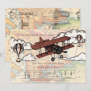 Vintage Aeroplane Travel Baby Shower Invitation