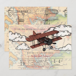 Vintage Aeroplane Travel Baby Shower Invitation