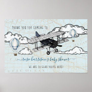 Vintage Aeroplane Travel Baby Shower Welcome Poster