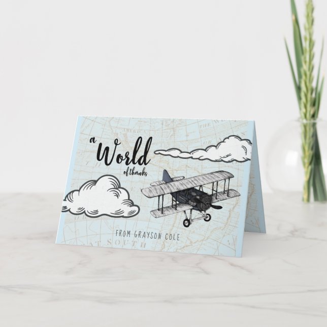 Vintage Aeroplane Travel Party | Thank You Note Card (Front)