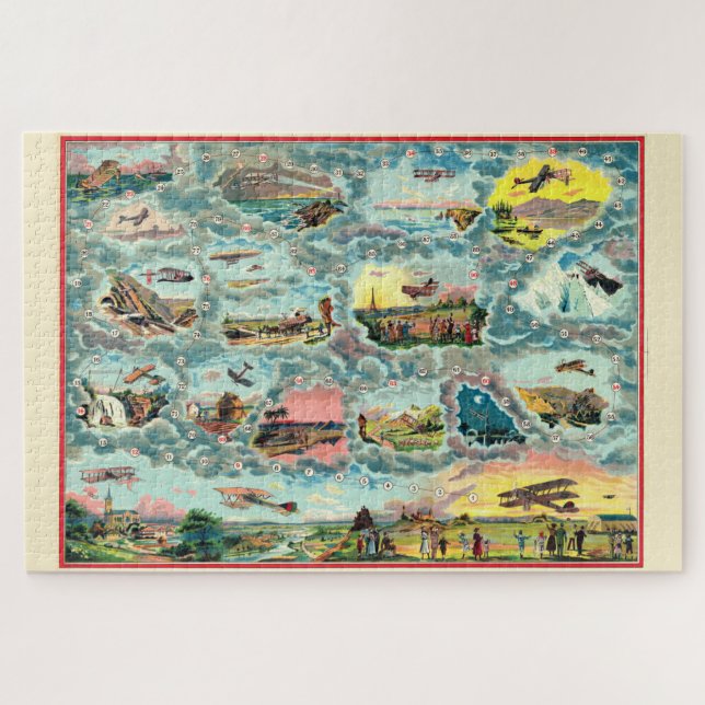 Vintage Aeroplane Trip French Board Game Jigsaw Puzzle (Horizontal)