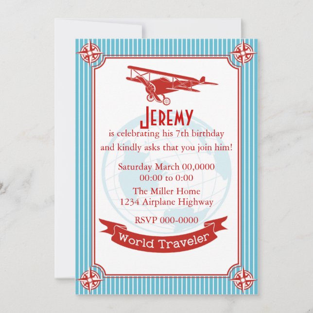 Vintage Aeroplane / World Traveller Invitation (Front)