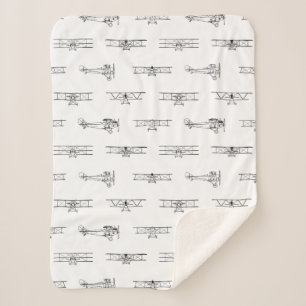 Vintage Aeroplanes Aviation Themed CUSTOM COLOR Sherpa Blanket