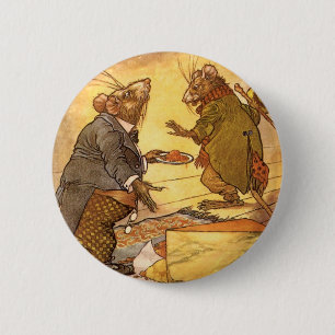 Vintage Aesop's Fable, Country Mouse, City Mouse 6 Cm Round Badge