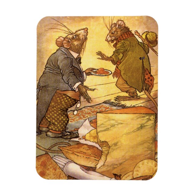 Vintage Aesop's Fable, Country Mouse, City Mouse Magnet (Vertical)