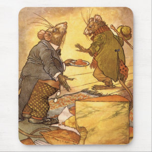 Vintage Aesop's Fable, Country Mouse, City Mouse Pad