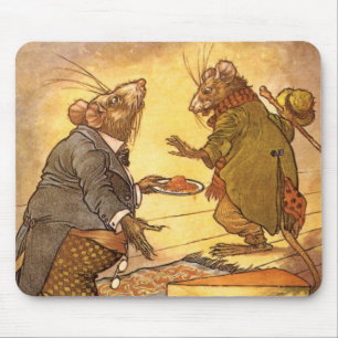 Vintage Aesop's Fable, Country Mouse, City Mouse Pad