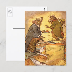 Vintage Aesop's Fable, Country Mouse, City Mouse Postcard