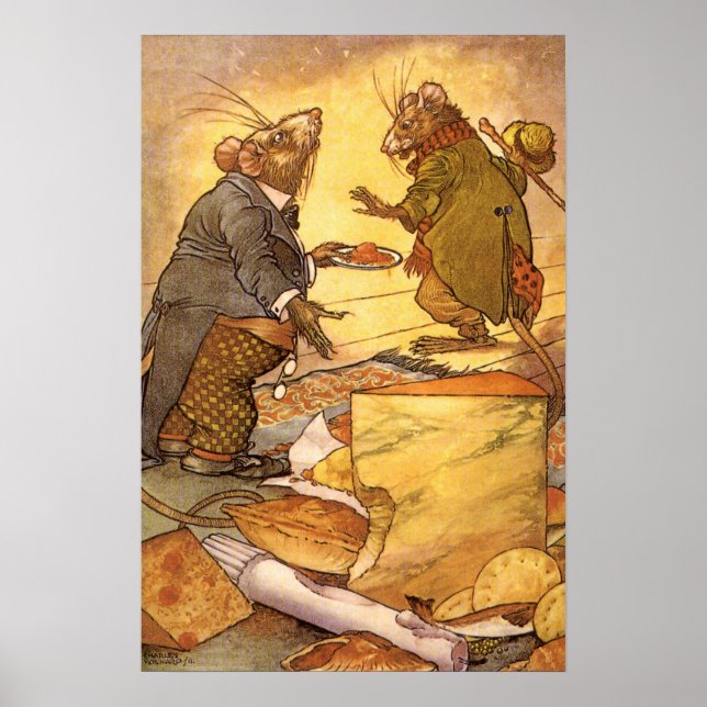 Vintage Aesop's Fable, Country Mouse, City Mouse Poster (Front)