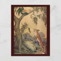 Vintage Aesop's Fables, Fox, Rooster and the Dog