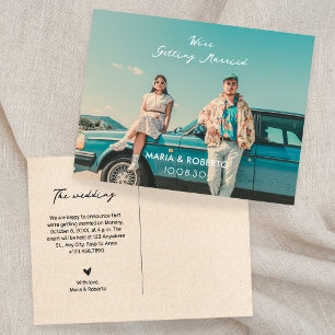 Vintage aesthetic photo we're getting married  postcard