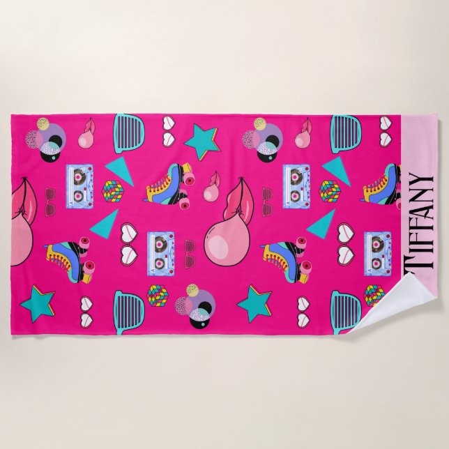 Vintage Aesthetic Pop Culture Design Beach Towel (Front)