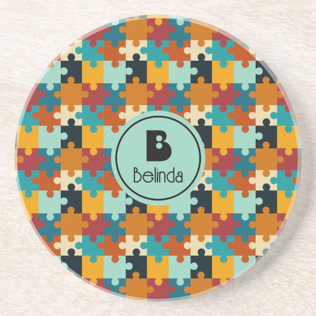 Vintage Aesthetic Puzzle Pieces Pattern Coaster (Front)