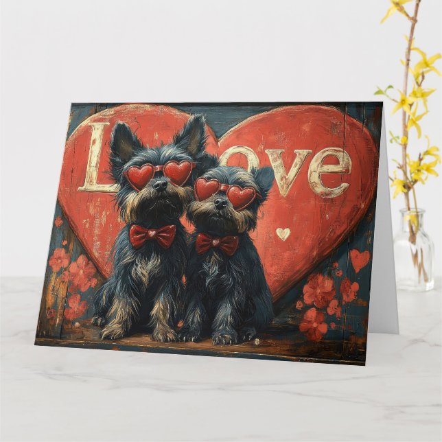 Vintage Affenpinscher Couple Love - Retro Romance Card (Yellow Flower)