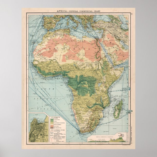 Vintage Africa Commercial Shipping Routes Map  Poster (Front)