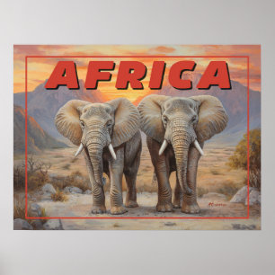 Vintage Africa Elephants - Retro Wildlife Poster