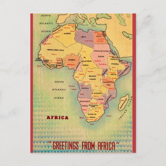 Vintage Africa Map Postcard (Front)