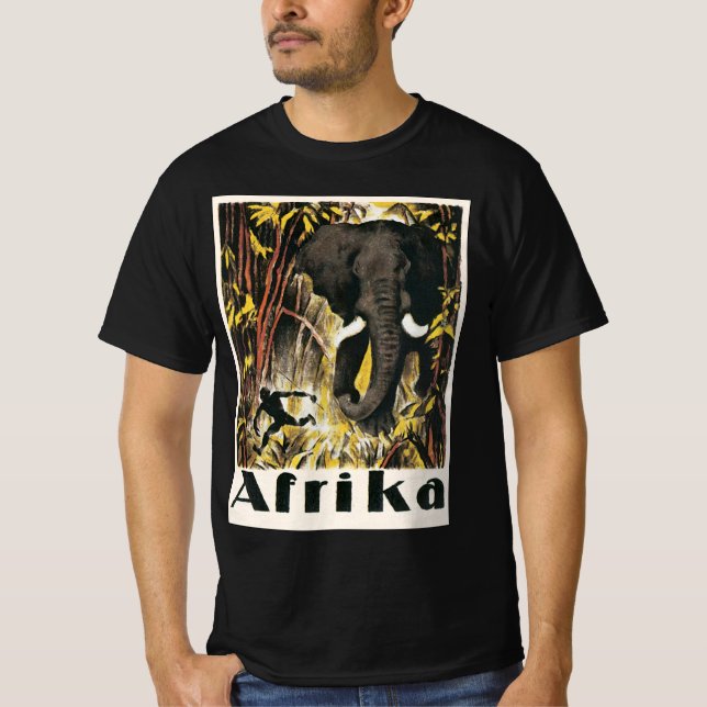 Vintage Africa Travel Poster, African Elephant T-Shirt (Front)