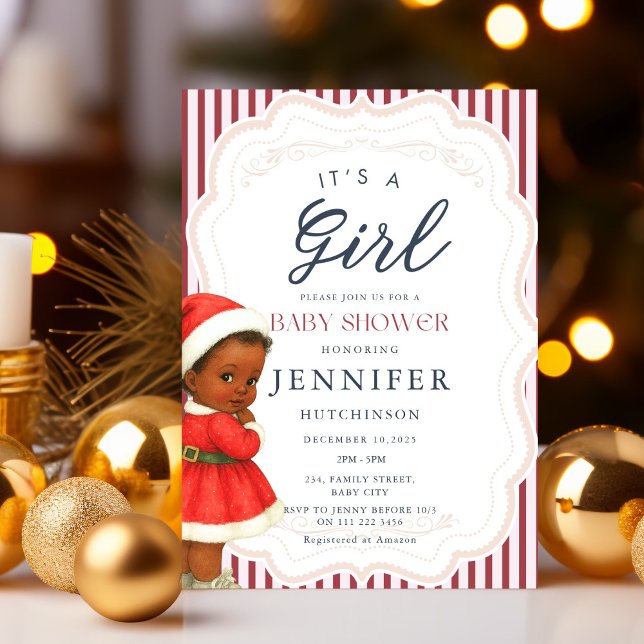 Vintage African American Baby Girl Xmas Shower Invitation (Vintage African American Baby Girl Xmas Shower Invitation)