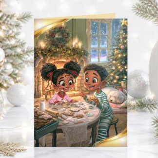 Vintage African American Kids Christmas Cookies Holiday Card