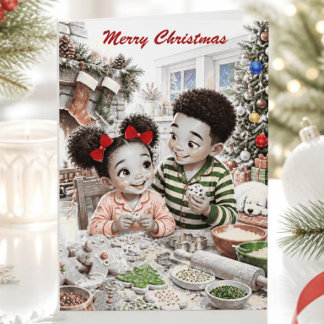 Vintage African American Kids Christmas Cookies Holiday Card