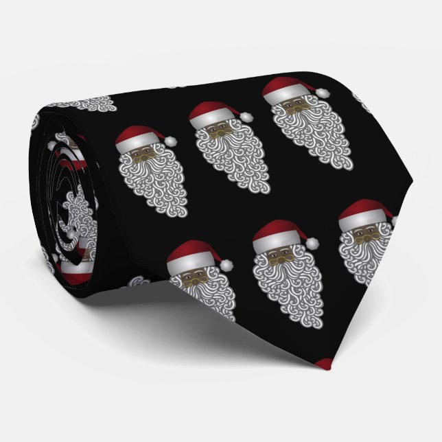 Vintage African American Santa on Black Neck Tie (Rolled)