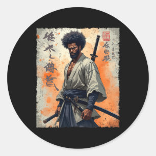 Vintage African Samurai Afro American Bushido Warr Classic Round Sticker