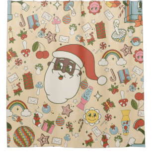 vintage african santa hippie groovy christmas shower curtain
