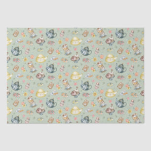 Vintage Afternoon Tea & Roses Pattern on Green Tissue Paper